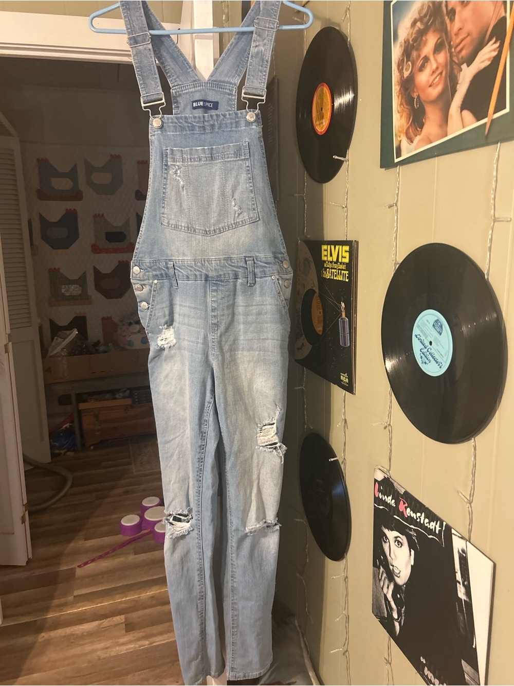 Blue Spice Light Blue Distressed Denim Overalls